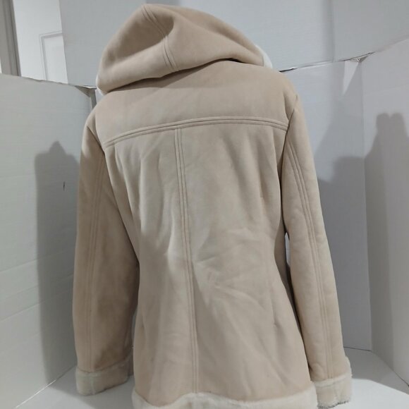 Sonoma Life + Style Women's Suede Fabric Beige HoodFaux Fur Coat/Jacket Size L. - Picture 7 of 14